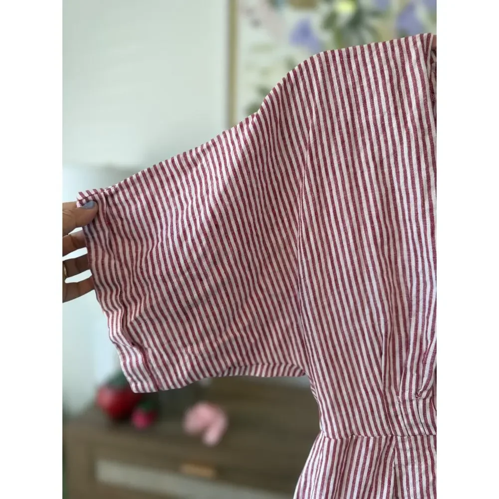 Reformation 100% Linen Striped Cecilia Kimono Mini Dress Red White Womens Size 4 - Picture 7 of 15